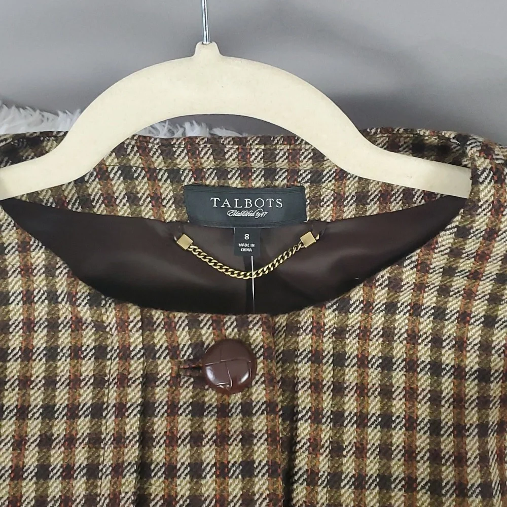 Talbots 3/4 Sleeve Plaid Blazer 100% Wool, Fully Lined, Size 8 - Picture 3 of 8